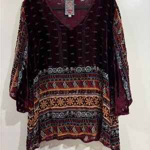 Johnny Was V-Neck Velvet Blouse